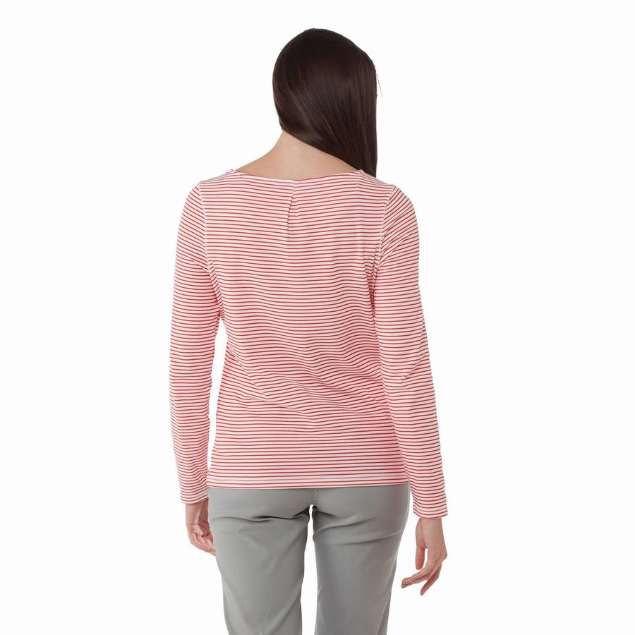 Red Stripes Craghoppers NosiLife Erin Long Sleeved Women's T-Shirts | ITH613SN