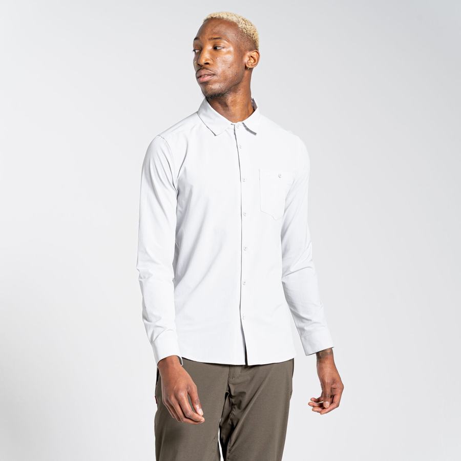 Silver Craghoppers NosiLife Hedley Long Sleeved Men's Shirts | JAM6260BI