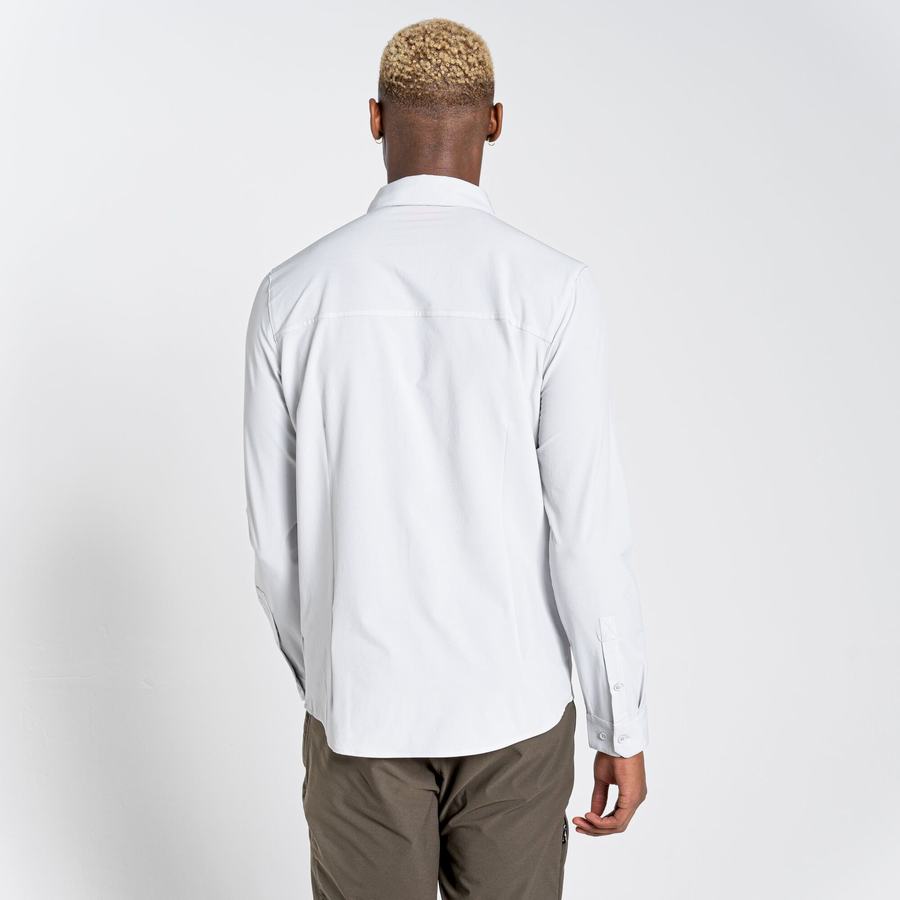 Silver Craghoppers NosiLife Hedley Long Sleeved Men's Shirts | JAM6260BI