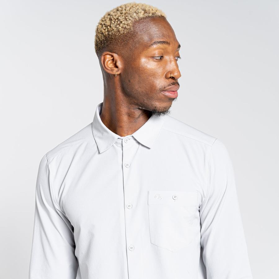 Silver Craghoppers NosiLife Hedley Long Sleeved Men's Shirts | JAM6260BI