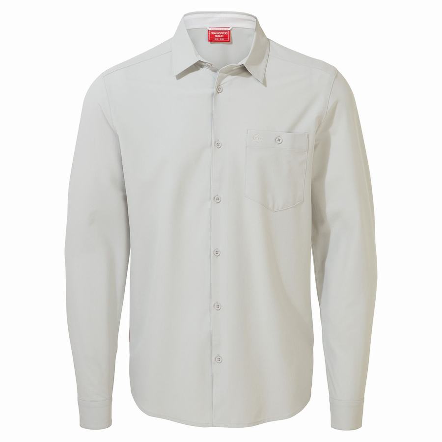 Silver Craghoppers NosiLife Hedley Long Sleeved Men's Shirts | JAM6260BI