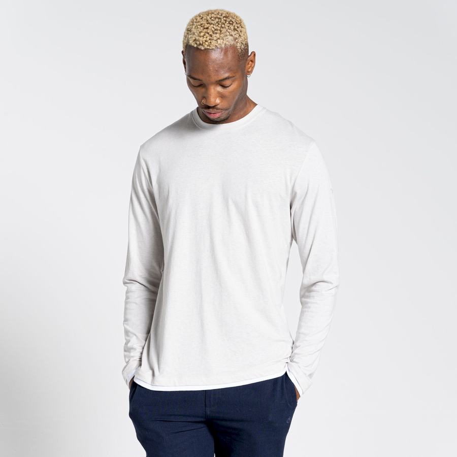 Silver Craghoppers Nosibotanical Coulter Long Sleeved Men's T-Shirts | NAD6950FZ