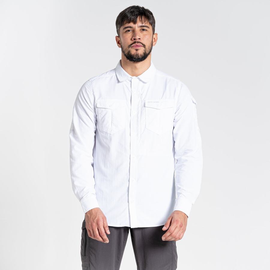 White Craghoppers NosiLife Adventure II Long Sleeved Men's Shirts | FCQ153OT