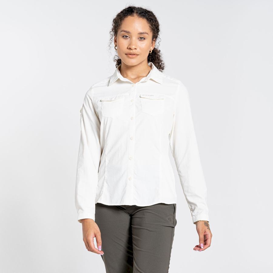 White Craghoppers NosiLife Adventure II Long Sleeved Women's Shirts | HIS1073NK