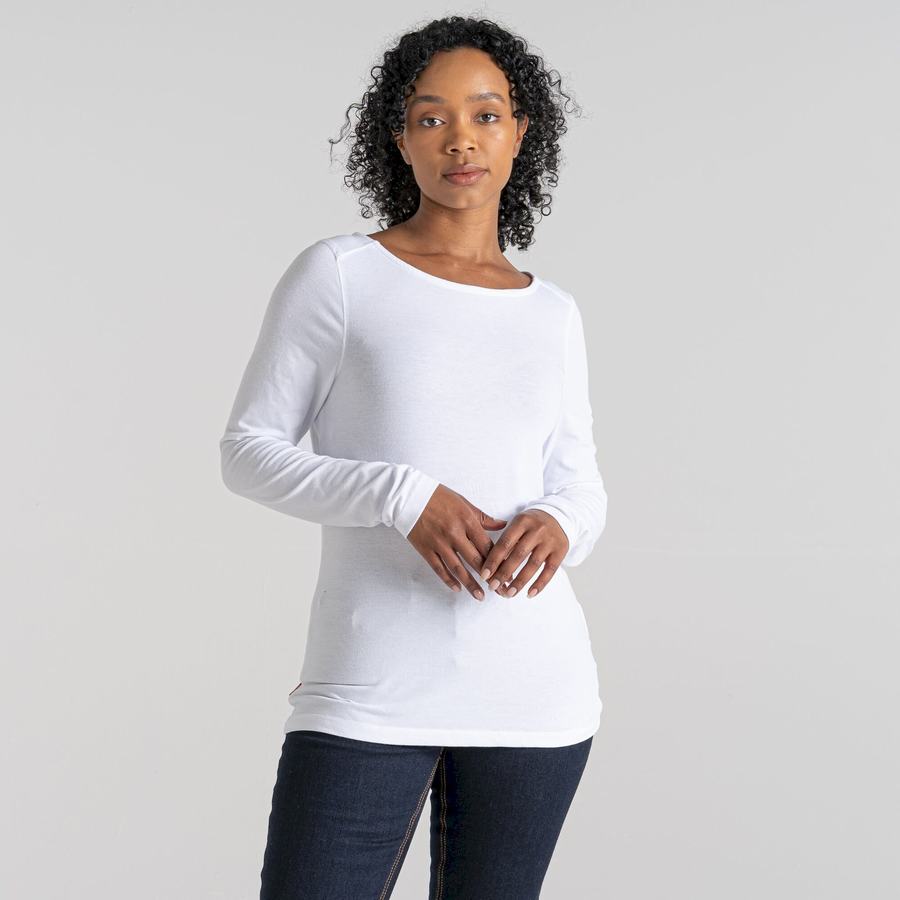 White Craghoppers NosiLife Erin Long Sleeved Women's T-Shirts | ZJY4477XL