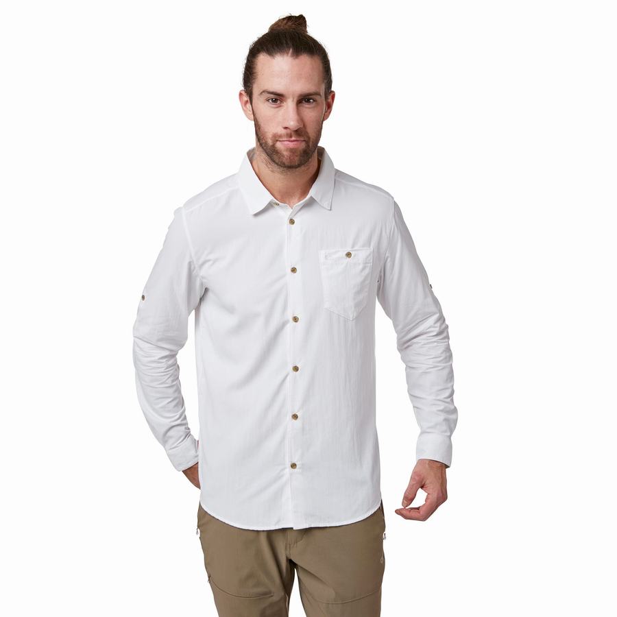 White Craghoppers NosiLife Nuoro Long Sleeved Men's Shirts | JTN7977IP