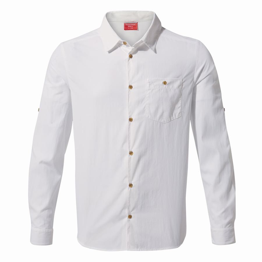 White Craghoppers NosiLife Nuoro Long Sleeved Men's Shirts | JTN7977IP