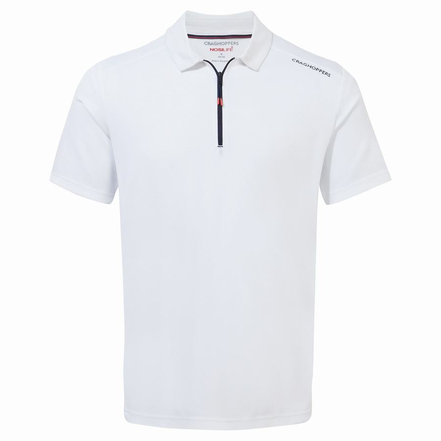 White Craghoppers NosiLife Pro Active Short Sleeved Polo Men's T-Shirts | ZXQ712JU