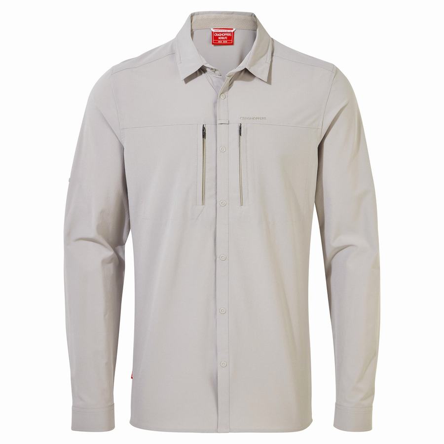 White Craghoppers NosiLife Pro IV Long Sleeved Men's Shirts | CMR9693YZ