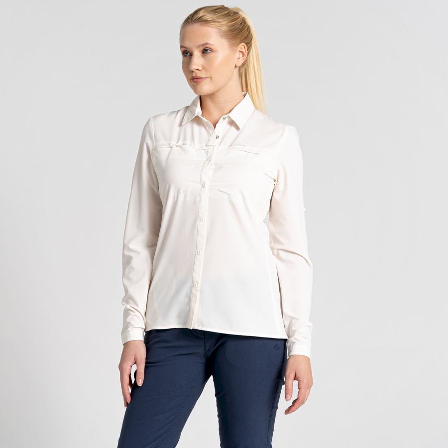 White Craghoppers NosiLife Pro IV Long Sleeved Women's Shirts | OJZ4313OO