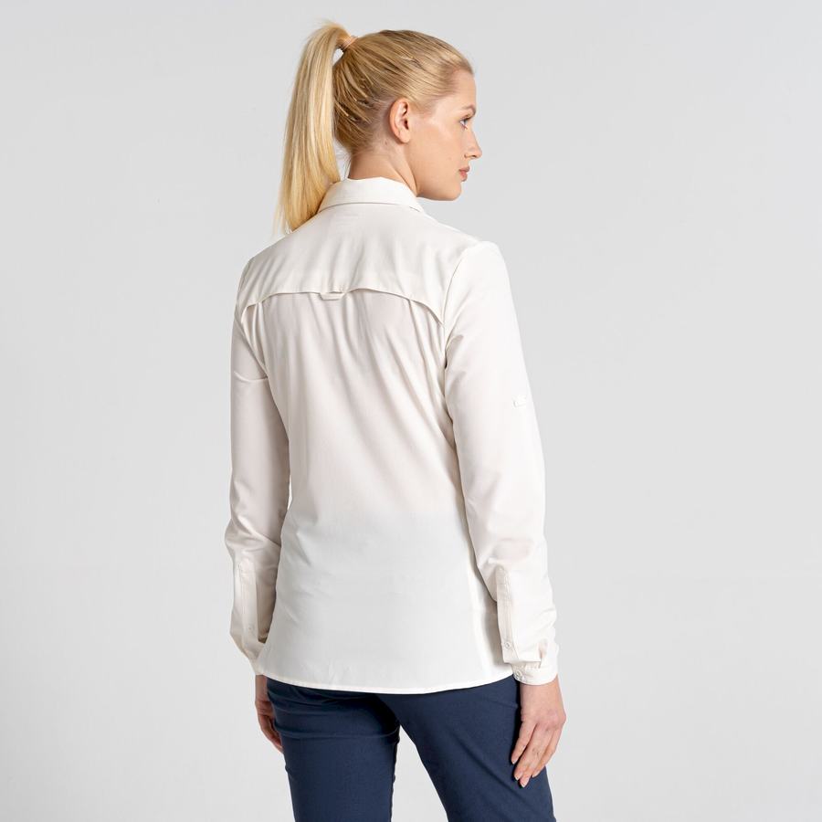 White Craghoppers NosiLife Pro IV Long Sleeved Women's Shirts | OJZ4313OO