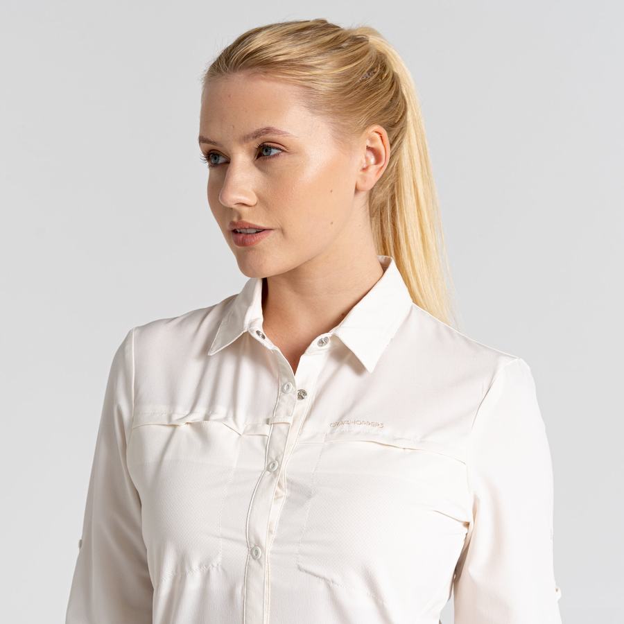 White Craghoppers NosiLife Pro IV Long Sleeved Women's Shirts | OJZ4313OO