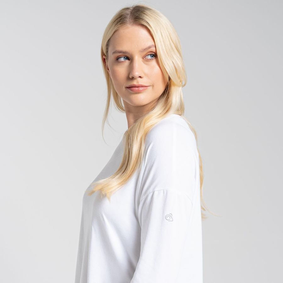 White Craghoppers NosiLife Sami Long Sleeved Women's T-Shirts | QXM6889DN