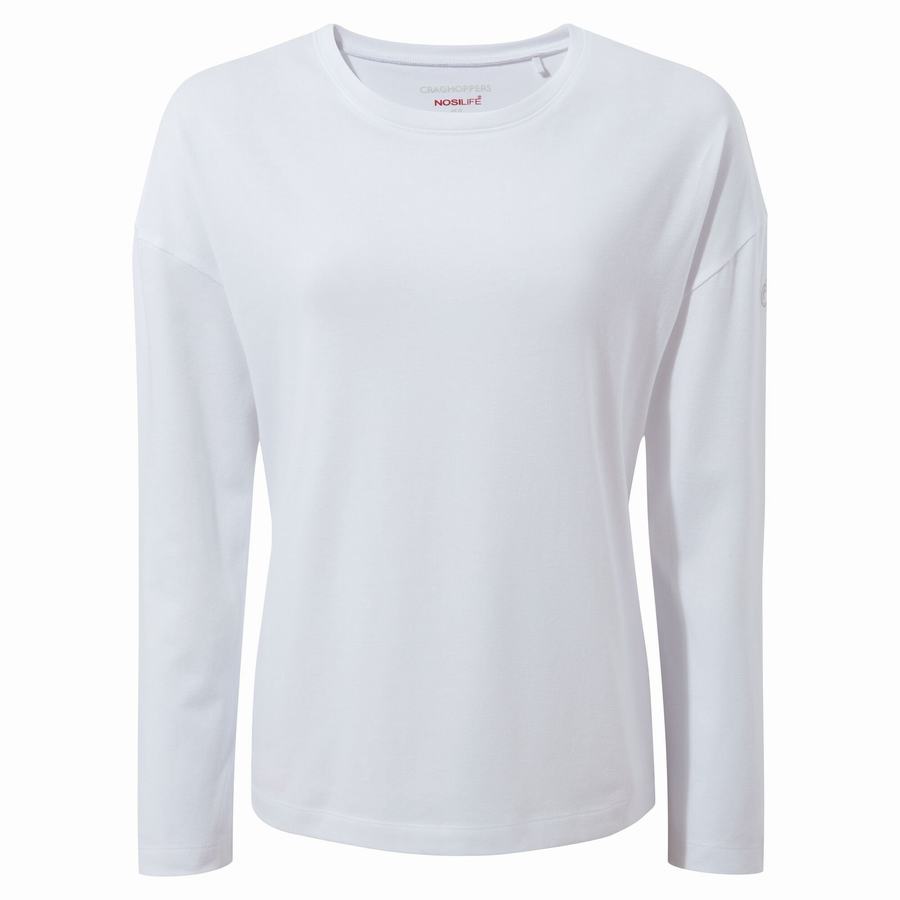 White Craghoppers NosiLife Sami Long Sleeved Women's T-Shirts | QXM6889DN