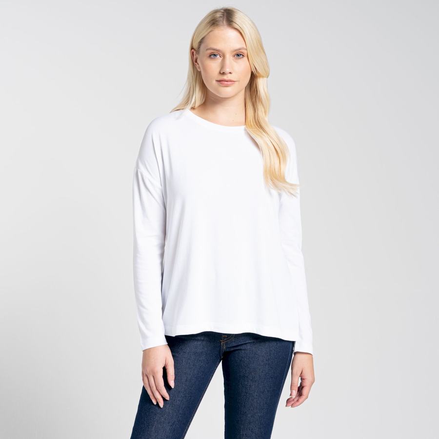 White Craghoppers NosiLife Sami Long Sleeved Women's T-Shirts | QXM6889DN