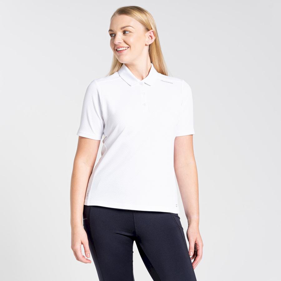 White Craghoppers NosiLife Short Sleeved Polo Women's T-Shirts | HHT1583GT