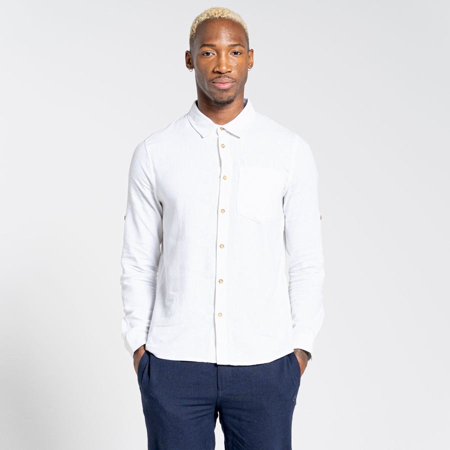 White Craghoppers Nosibotanical Lagarto Long Sleeved Men's Shirts | ZZX5533UJ