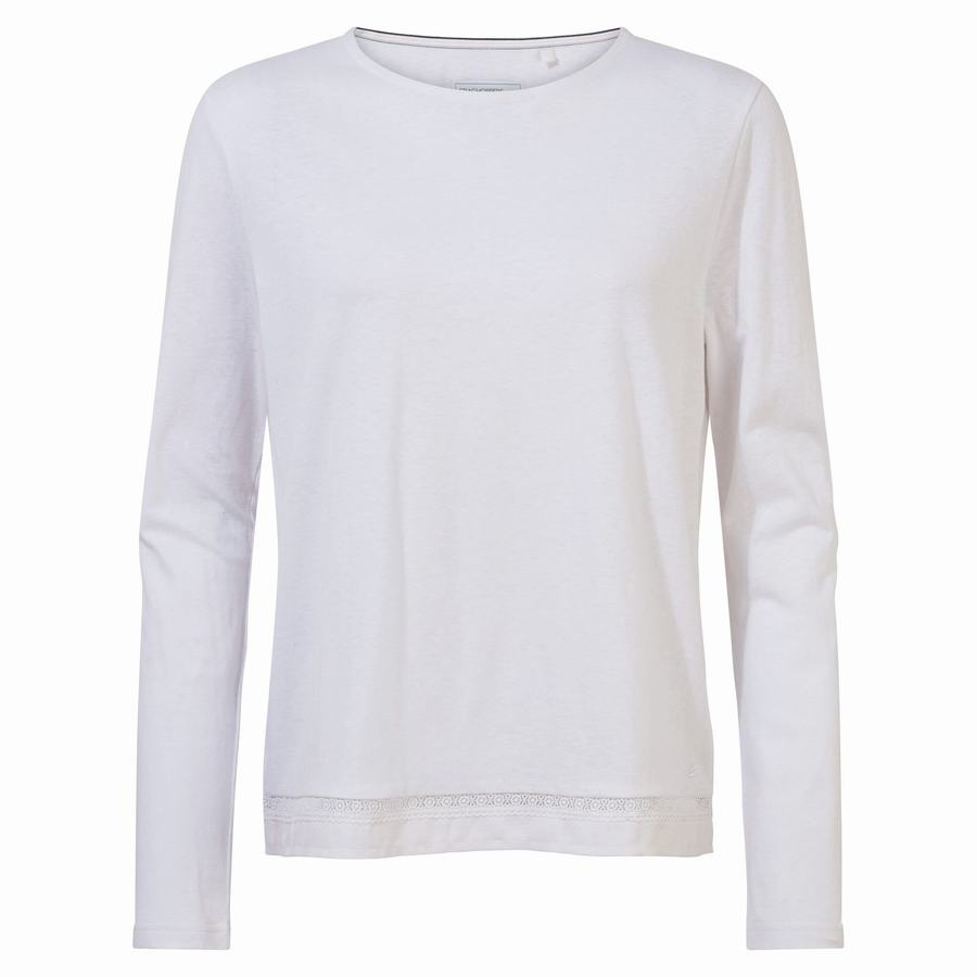 White Craghoppers Nosibotanical Magnolia Long Sleeved Women's T-Shirts | OSP6544ZG