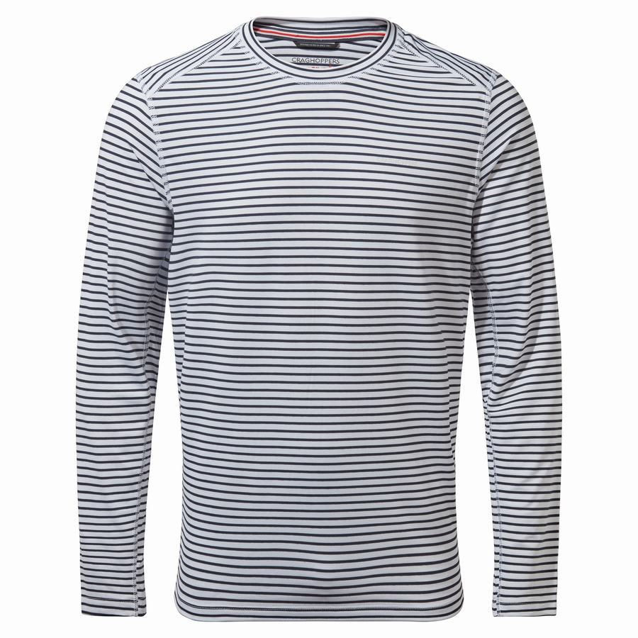 White Stripes Craghoppers NosiLife Talen Long Sleeved Men's T-Shirts | XCA4099SD