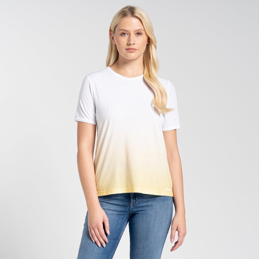 White Yellow Craghoppers Ilyse Short Sleeved Women's T-Shirts | MVA529UG